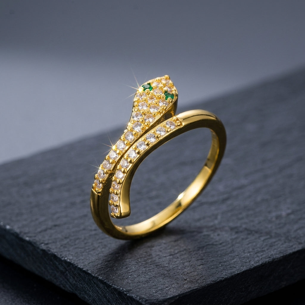 Emerald-Eyed Snake Adjustable Ring.