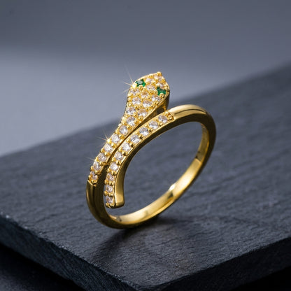 Emerald-Eyed Snake Adjustable Ring.