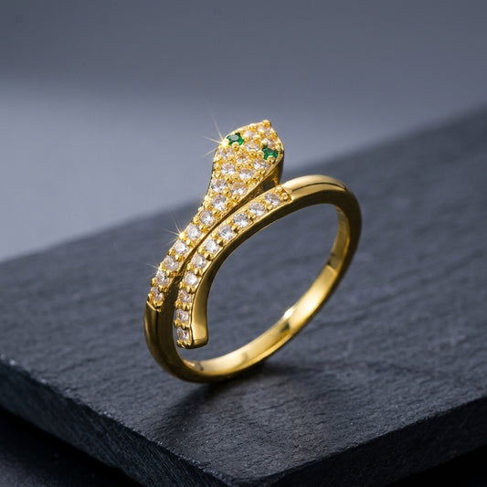 Emerald-Eyed Snake Adjustable Ring.