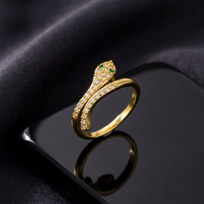 Emerald-Eyed Snake Adjustable Ring.