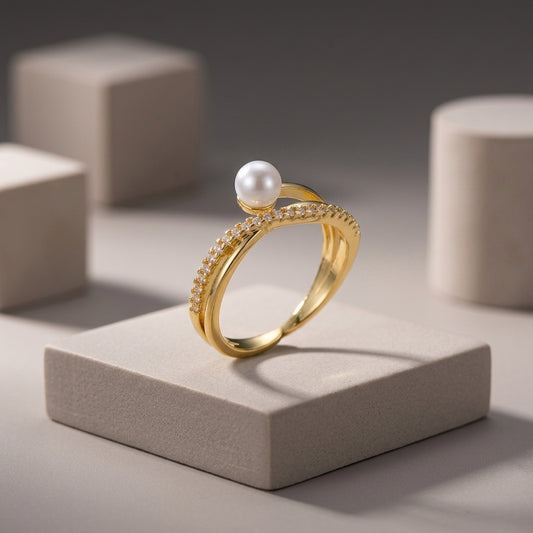 Gold-Plated Double-Layer Pearl Ring
