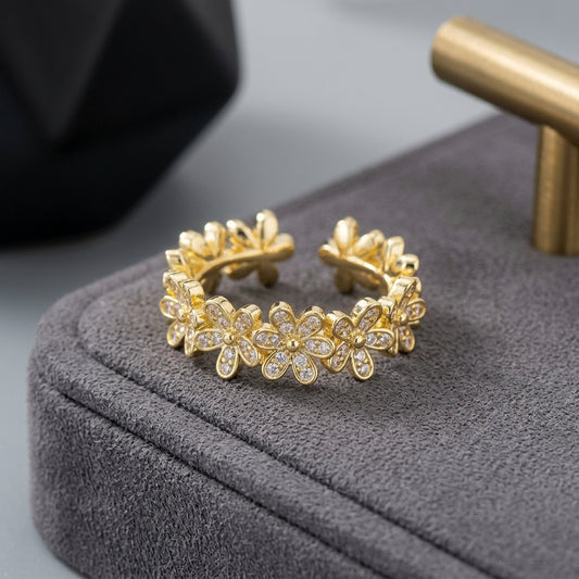 Sparkling Daisy Floral Adjustable Eternity Ring for Women