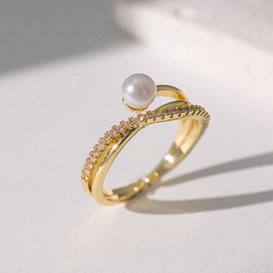 Gold-Plated Double-Layer Pearl Ring
