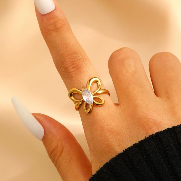 Gold-finished butterfly ring