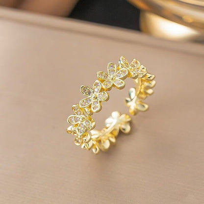 Sparkling Daisy Floral Adjustable Eternity Ring for Women