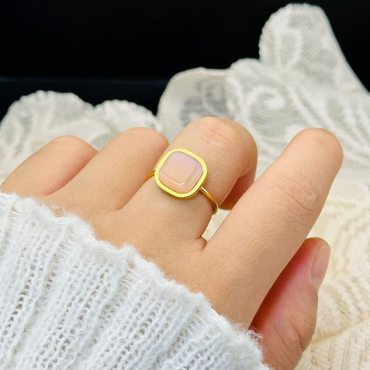 Square Peach Moonstone Ring