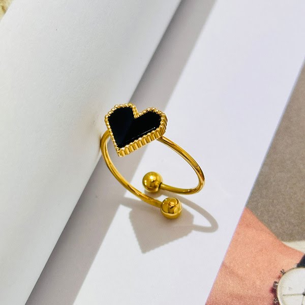 Black Enamel Heart Adjustable Ring