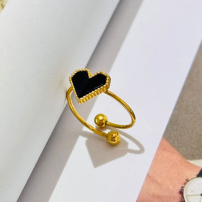 Black Enamel Heart Adjustable Ring
