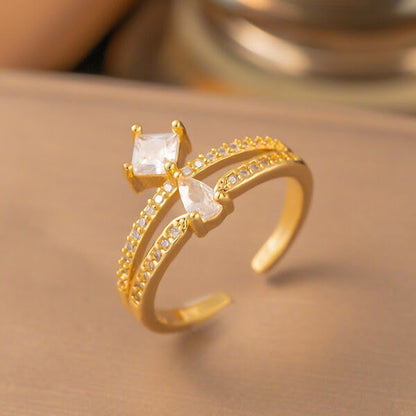 Double-Layer Adjustable Crystal Ring.