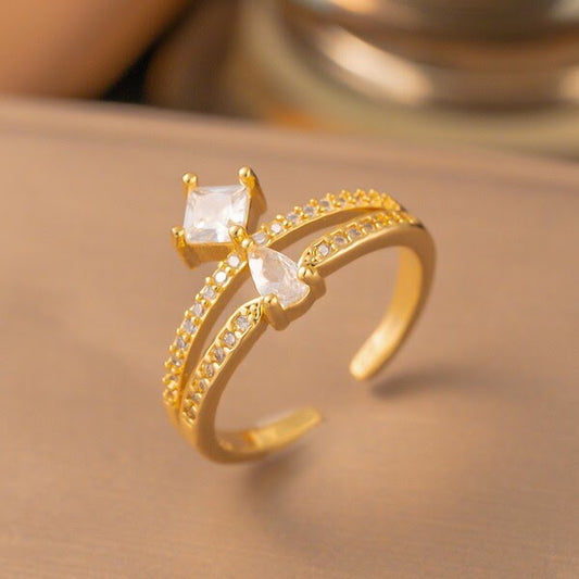 Double-Layer Adjustable Crystal Ring.
